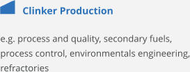 Clinker Production e.g. process and quality, secondary fuels, process control, environmentals engineering, refractories