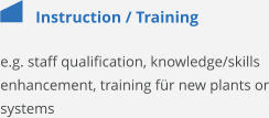 Instruction / Training e.g. staff qualification, knowledge/skills enhancement, training für new plants or systems