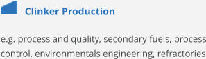 Clinker Production e.g. process and quality, secondary fuels, process control, environmentals engineering, refractories